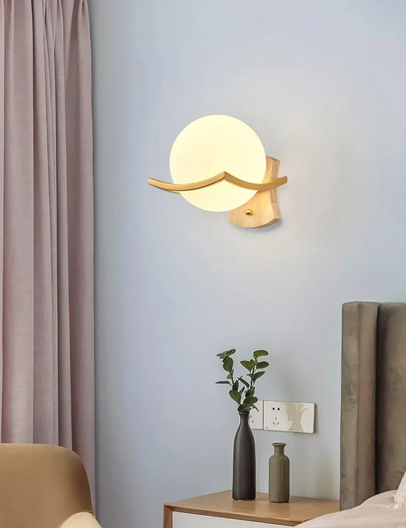Axyaa Nordic Moon Wood Glass Wall Sconce White Black Gold LED Light