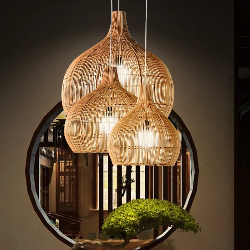 Axyaa Hand-Woven Rattan Pendant Light for Living & Dining Room