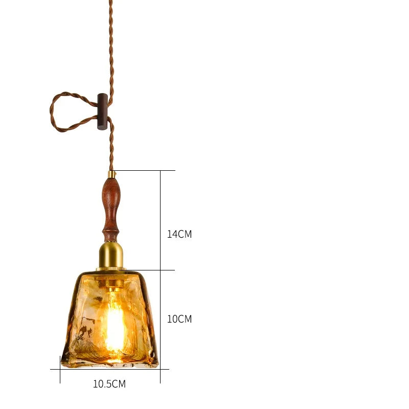Axyaa Wood Copper Pendant Lights Glass Japanese Style Edison Hanging Lamp