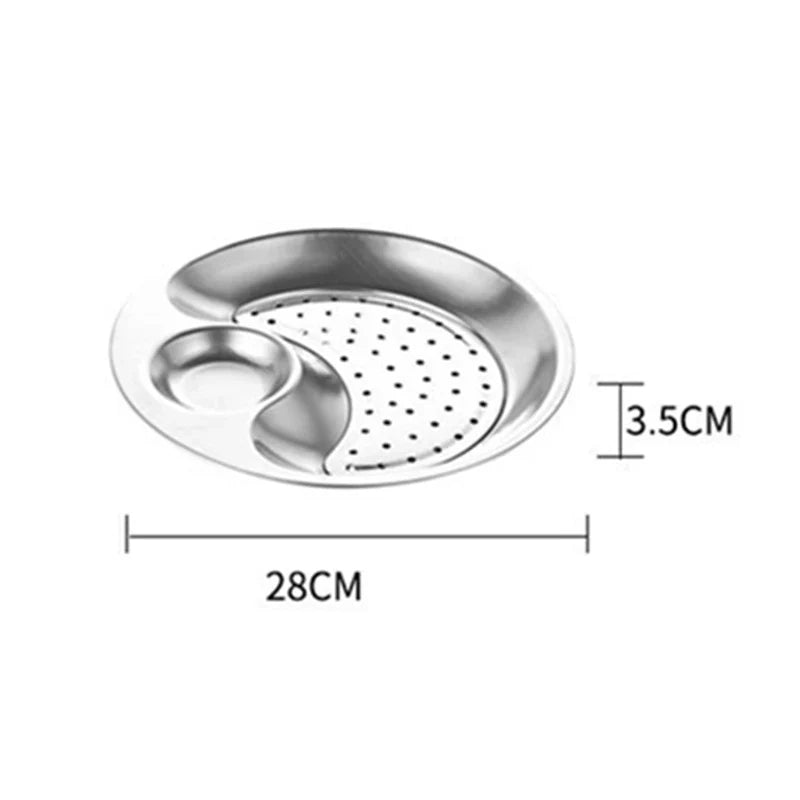 Axyaa Stainless Steel Dumpling Plate with Dipping Saucer and Snack Dish