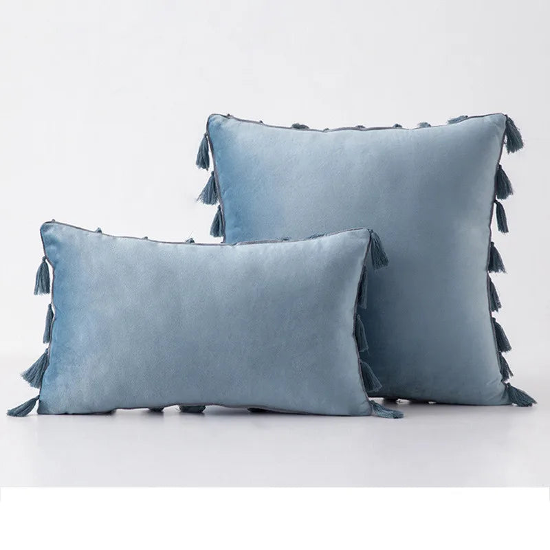 Velvet Tassel Throw Pillow Cover for Couch & Sofa - Axyaa Branded Luxe Accent Cushions