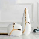 Axyaa White Ceramic Vase with Golden Branches - Modern Home Decor & Wedding Flower Arrangement