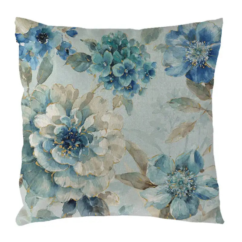 Blue Flowers & Birds Pattern Cushion Cover, Axyaa Home Decor Pillow Case
