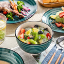 Axya Stoneware Dinner Set: Handpainted Green Spiral Design, 48 Pieces