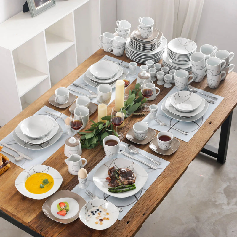 Axya Porcelain Dinner Set with Egg Cup, Cup&Saucer, and More - 50/100-Piece