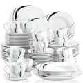 Axyaa 30/60-Piece Black Lines Porcelain Ceramic Tableware Set - Plates, Cups, Saucers