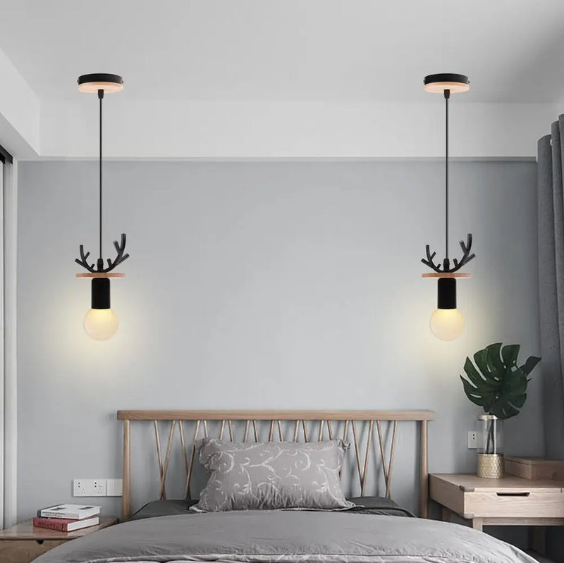 Axyaa Wood Antler Pendant Lights: Nordic LED Hanging Lamp for Home Decor