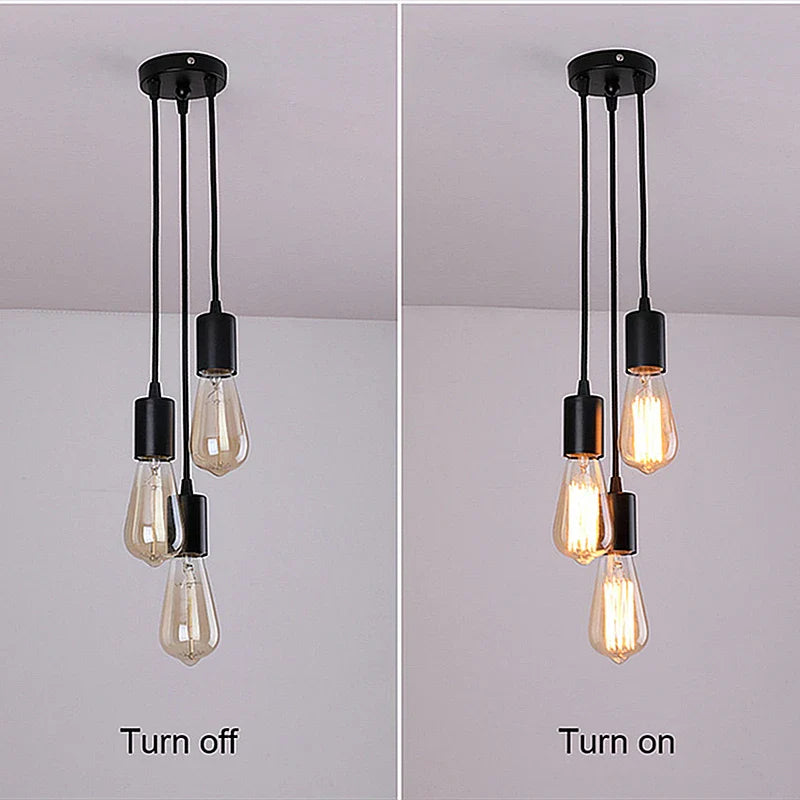 Axyaa 3-Head LED Pendant Lamp Industrial Ceiling E27 Retro Kitchen Bedroom Hanging Lights