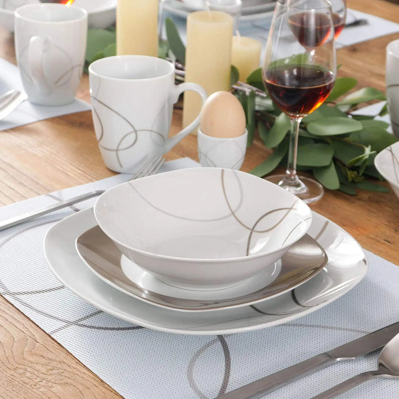 Axya™ 50-Piece Porcelain Dinner Set with Egg Cup, Cup & Saucer, Mugs, Plates, Bowls, Milk Jug, Sugar Pot