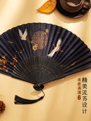 Axya Vintage Tassel Cloth Folding Fan - Chinese Japanese Dance Style