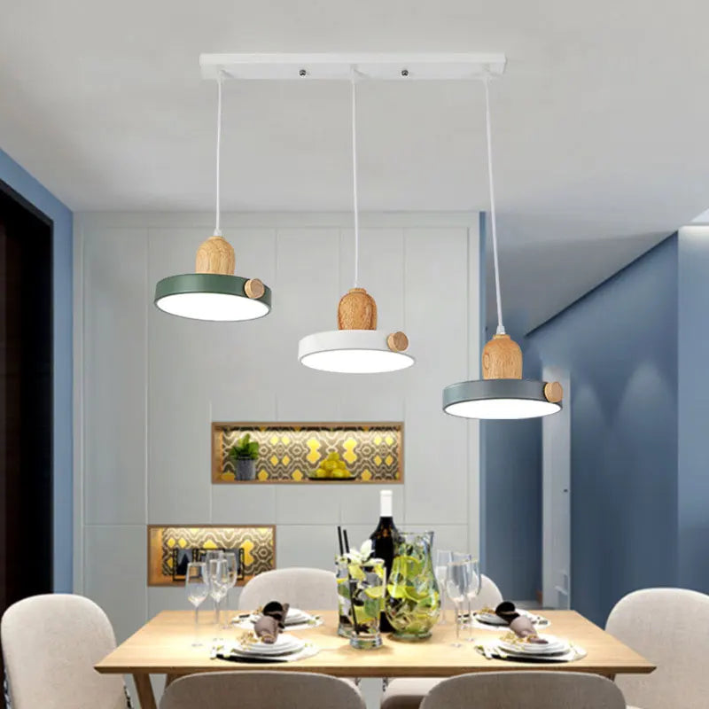 Axyaa Nordic LED Wood Iron Pendant Light - Customizable Modern Design