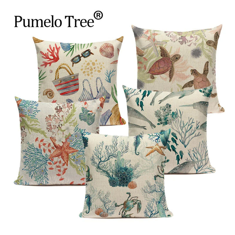 Axyaa Ocean Life Pillow Covers for Home Decor