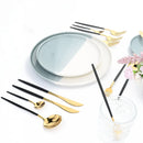 Axyaa 24-Piece Stainless Steel Cutlery Set for 6 - Black Gold Silverware