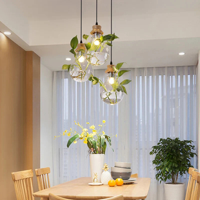 Axya Wood Glass Bottle Pendant Light for Modern Plant Decor