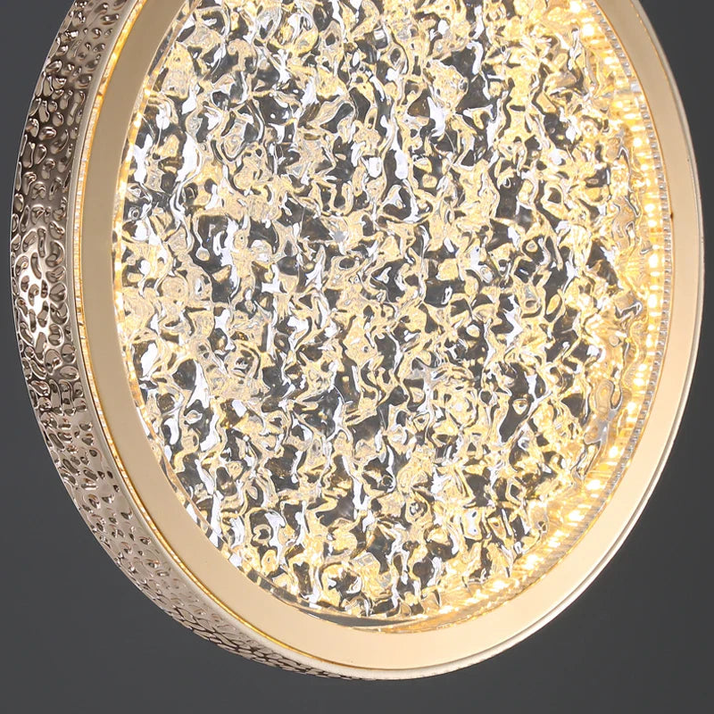 Axyaa Round Acrylic Gold Led Chandelier for Duplex Attic Living and Dining Rooms