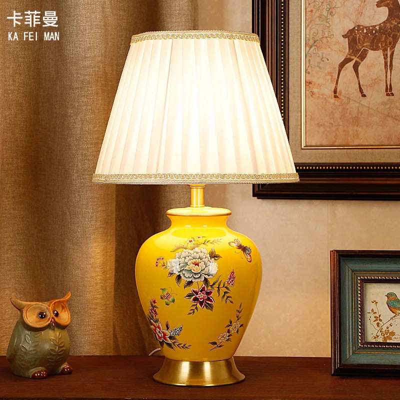 Axyaa Retro Bird & Flower Ceramic Table Lamp for Home Decor