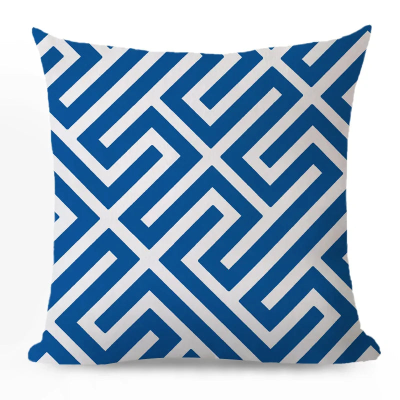 Axyaa Blue Geometric Cotton Linen Pillow Cover for Luxury Home Decor