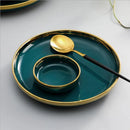 Axya™ Luxe Green Ceramic Dinnerware Set – Gilt Rim Plates & Bowls for Steak & More
