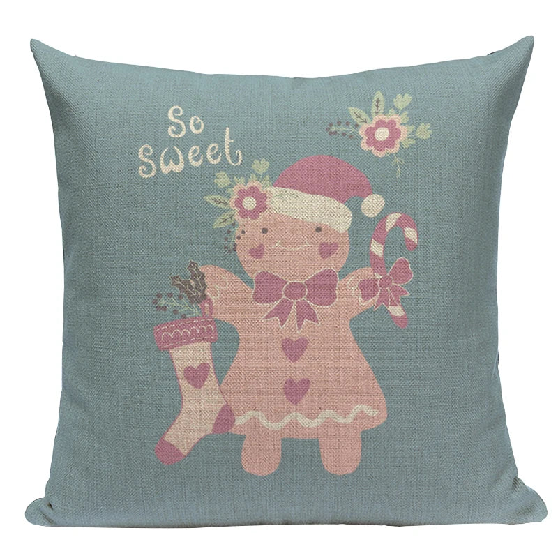 Axyaa Christmas Deer Snowman Cartoon Cushion Cover - Festive Decor Pillowcase