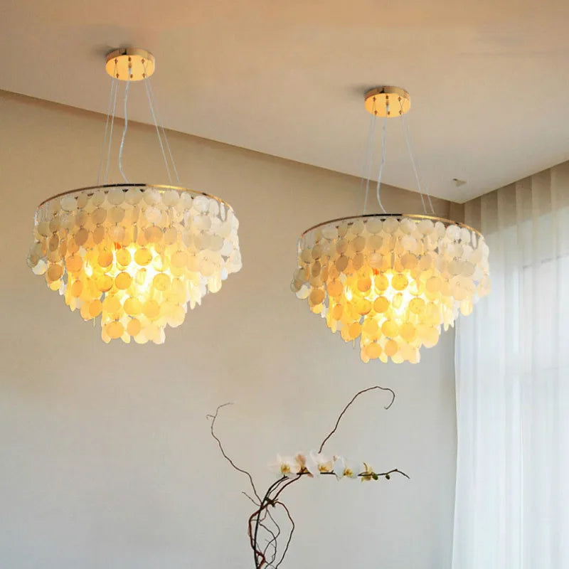 Axyaa Nature Shell Chandelier Chrome Light for Bedroom Kitchen Living Room