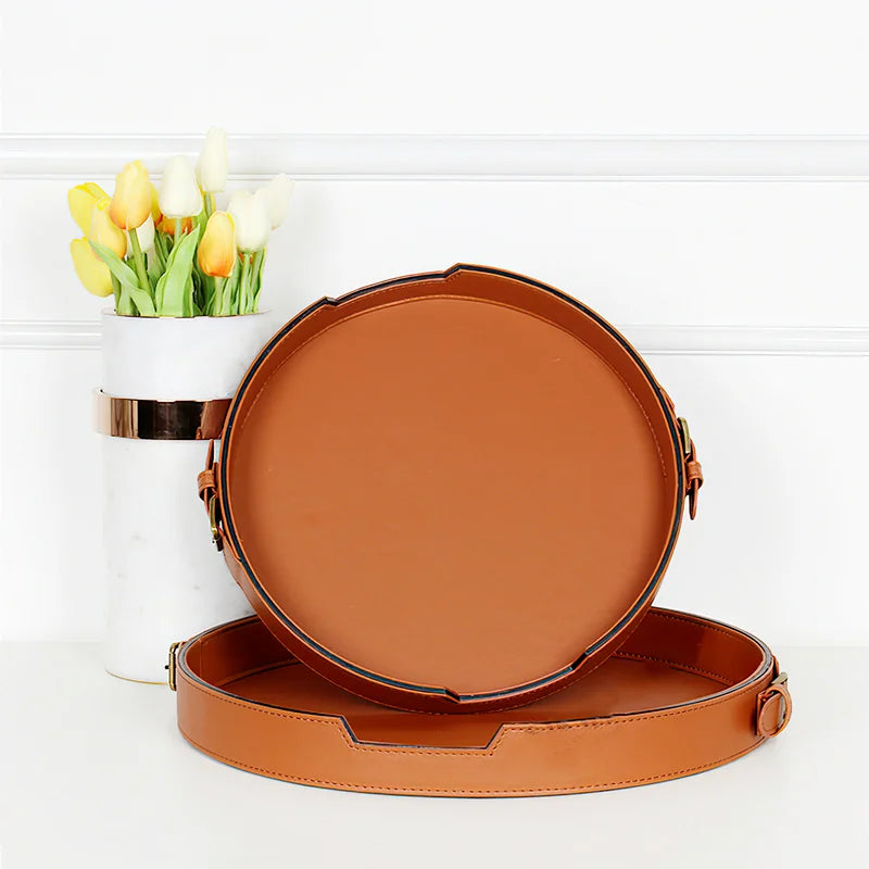 Leather Tray Nordic Belt Buckle Metal Tray for Home Storage Decor by Axya