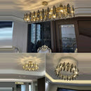 Axyaa Modern Luxury Gold Crystal Chandelier - Elegant Round/Wave Design for Living Room & Dining Area