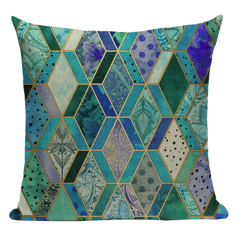 Axyaa Geometric Cushion Cover: Green Pink Diamond Design for Home, Bedroom, and Car