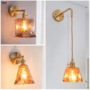 Axyaa Amber Glass Wall Lamp Switch, Modern Copper LED Wall Light for Home, Bedroom, Living Room