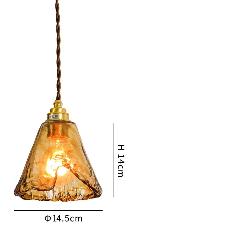 Axyaa Wood Copper Pendant Lights Glass Japanese Style Edison Hanging Lamp