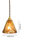 Axyaa Wood Copper Pendant Lights Flush Japanese Style Amber Glass LED Lamp
