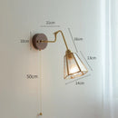 Axyaa Vintage Copper Wall Lamp with Wood Base and Pull Chain - Bedroom Bathroom Lighting