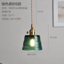 Axyaa Mini Green Glass LED Pendant Light - Japanese Style Nordic Copper Hanging Lamp
