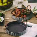 Axya Handmade Ceramic Bowl with Leather Handle Stripe Salad Plate