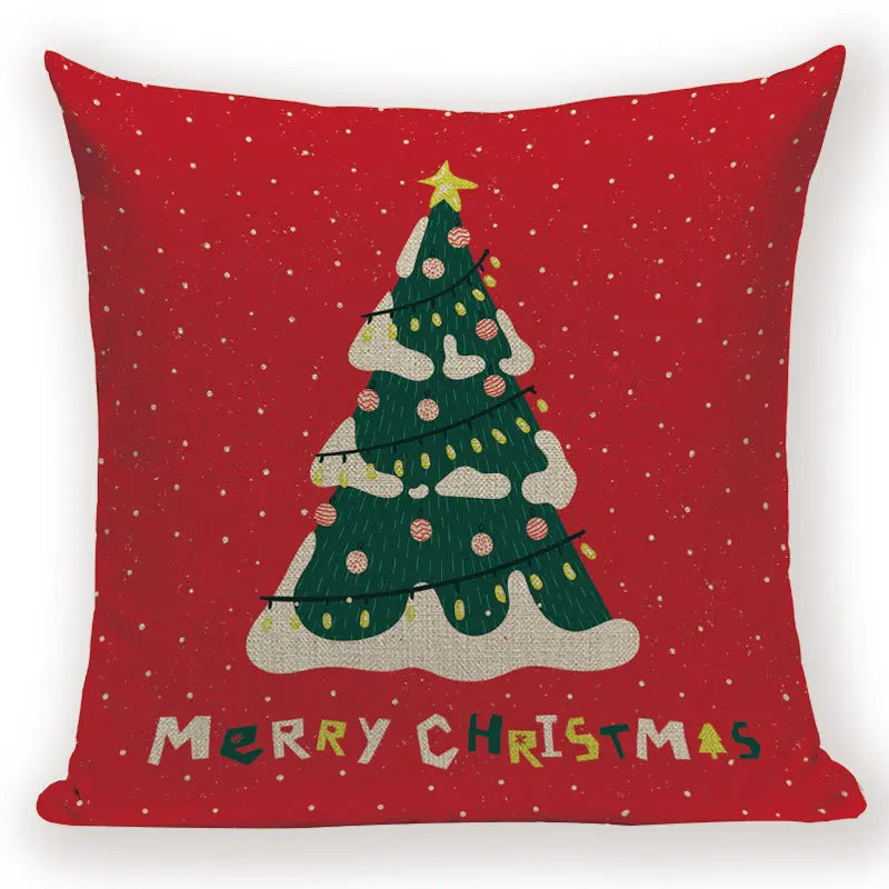 Axyaa Festive Santa Claus Christmas Tree Linen Throw Pillow Case