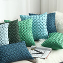 Axyaa Navy Blue Suede Pillow Cover with Green Woven Pattern - 45x45cm/30x50cm