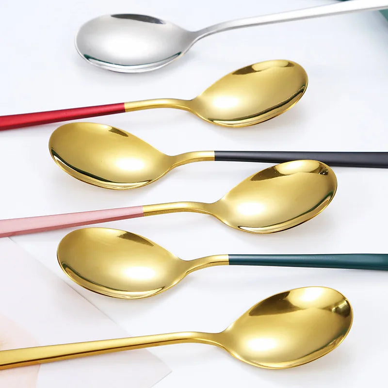 Axyaa Stainless Steel Golden Teaspoons with Long Handle - Kitchen Tableware