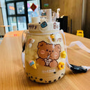 Axyaa Kawaii Jumbo Bear Water Bottle for Kids: Cute Portable Gourd with Straw