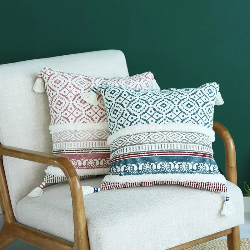 Moroccan Style Tassel Cushion Cover 45x45cm for Home Decor Sofa Bed - Axyaa