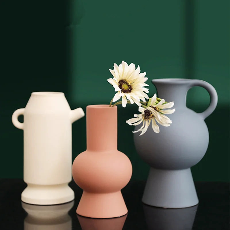Axya Ceramic Vase for Home Living Room Decor with Fake Flowers and Succulents
