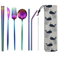 Axyaa Blue Cutlery Set Stainless Steel Knife Fork Spoon Chopsticks Straw Silverware