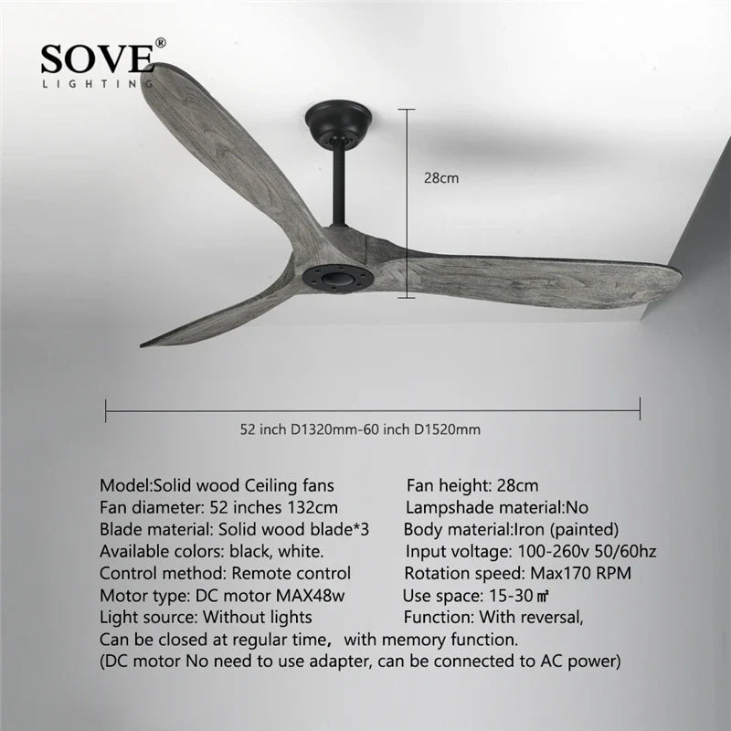 Axya Modern Wood Ceiling Fan Without Light and Remote Control