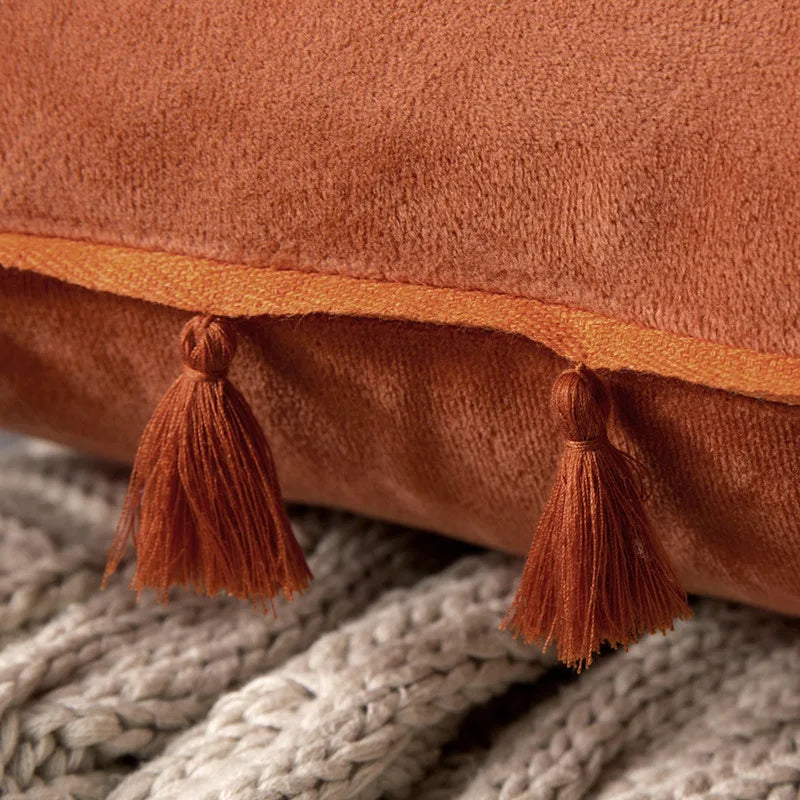 Velvet Tassel Throw Pillow Cover for Couch & Sofa - Axyaa Branded Luxe Accent Cushions