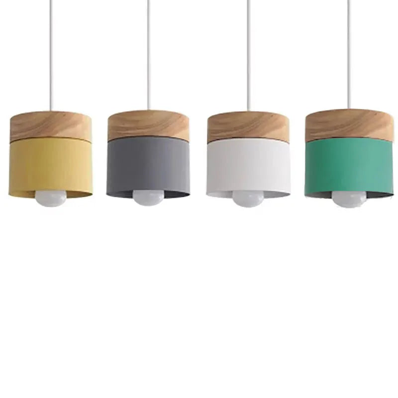 Axyaa Nordic Macaron Pendant Light: Modern E27 Hanging Lamp with Wood and Iron Accents