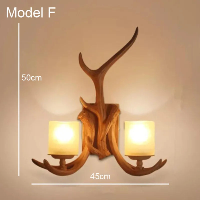 Axyaa Deer Wall Lamp: Rustic Resin LED Candle Sconce with Tree Branch Design