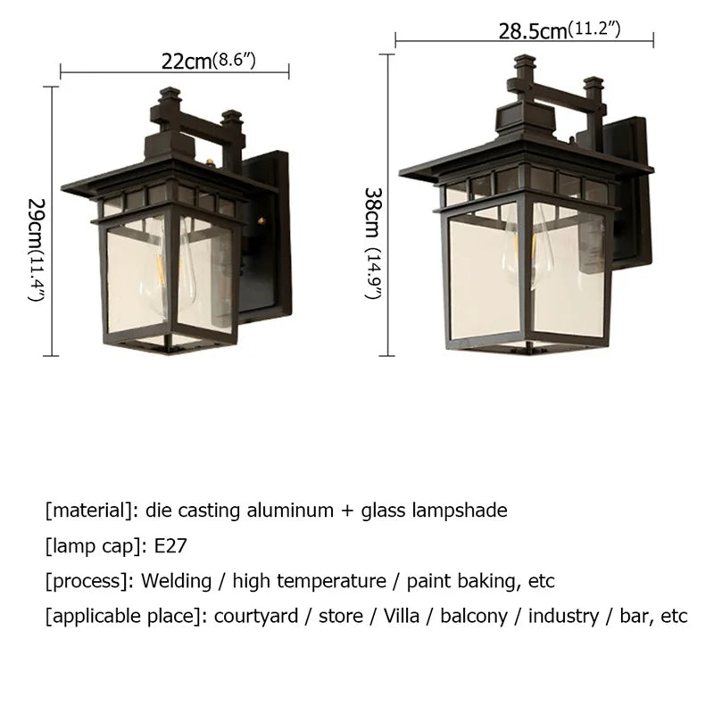 Axyaa Retro Black Outdoor Wall Lamp LED Sconces Waterproof Decorative for Home Aisle