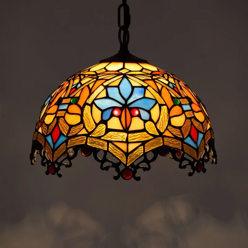 Axyaa Colorful Glass Tiffany Chandelier for a Creative Mediterranean Vibe