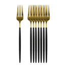 Axyaa Black Gold Dinner Fork Set - Stainless Steel Silverware Flatware Tableware