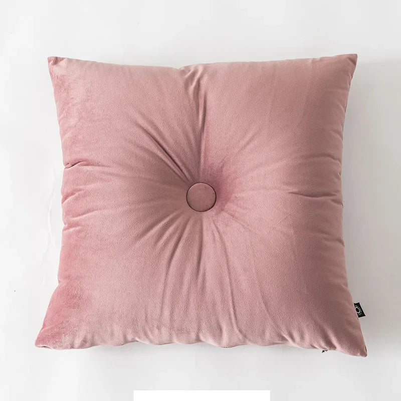 Axyaa Soft Velvet Button Cushion in Pink/Blue, 45x45cm