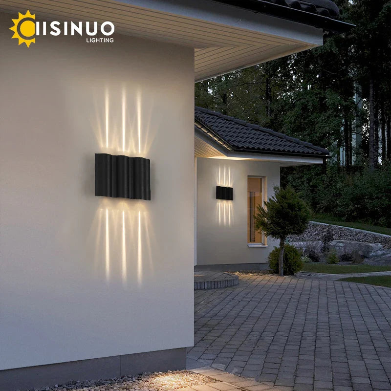 Axyaa 12W Outdoor LED Sconce Lightings in Black Aluminum, IP65 Waterproof