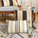 Axyaa Boho Style Gold Embroidered Cotton Pillow Cover, Black Ivory 45x45/30x50cm